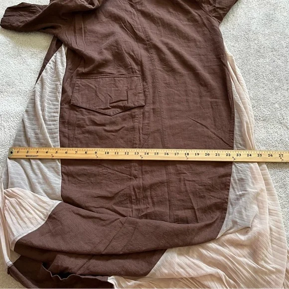 ADEPTT LINEN MAXI DRESS WITH LARGE FRONT POCKETS AND SHEER CHIFFON SIDES MODERN - Picture 11 of 13